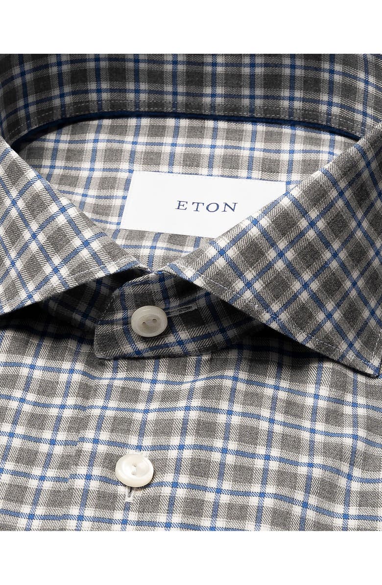 Eton Contemporary Fit Grey Check Cotton Flannel Dress Shirt, Alternate, color, Dark Grey
