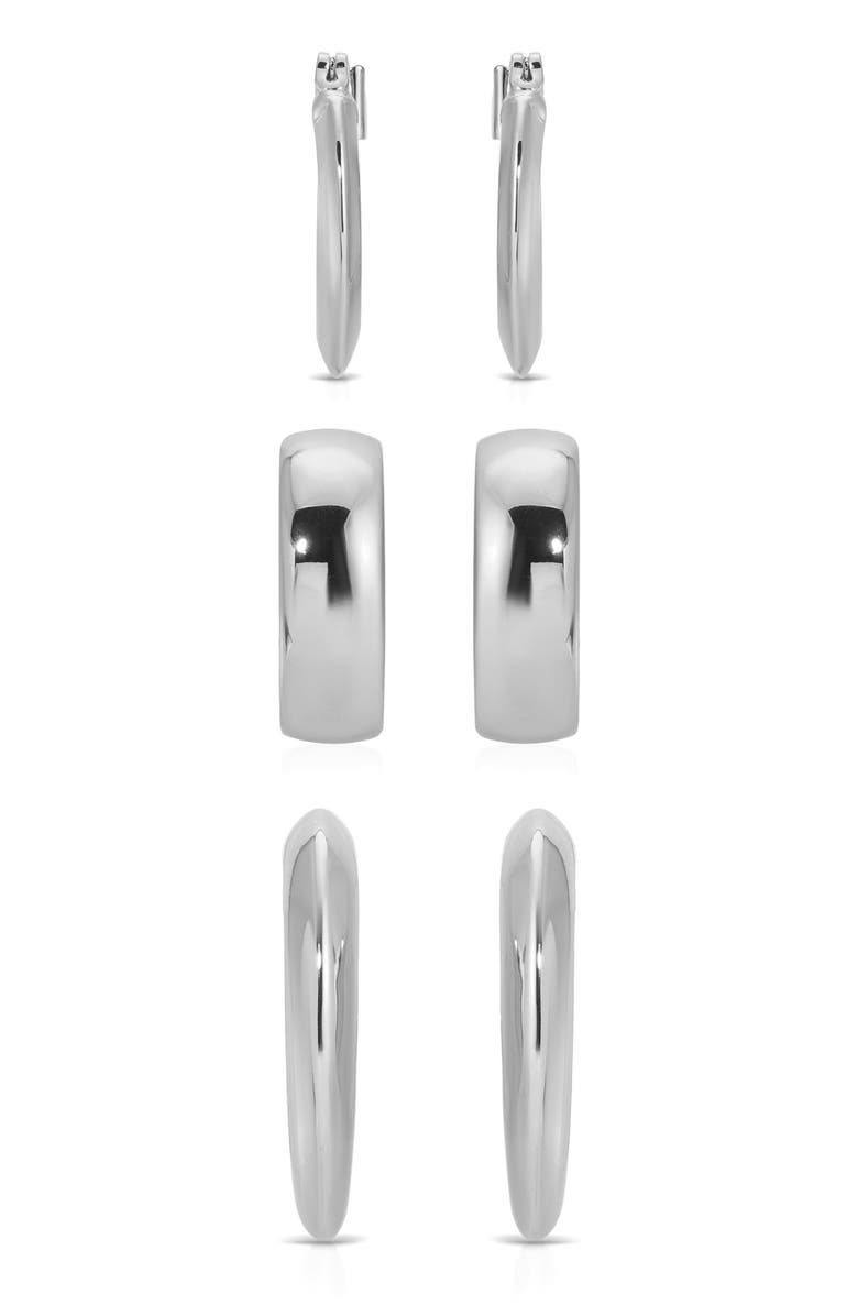 Ettika Set of 3 Hoop Earrings, Alternate, color, Silver