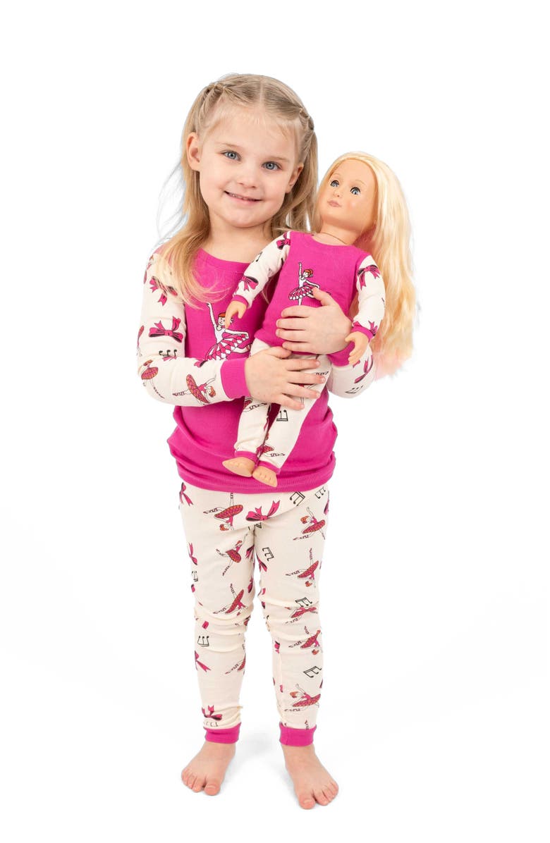 Leveret Girls Matching Doll Printed Cotton Pajamas, Fantasy & Character Prints, Alternate, color, Ballerina Hot Pink