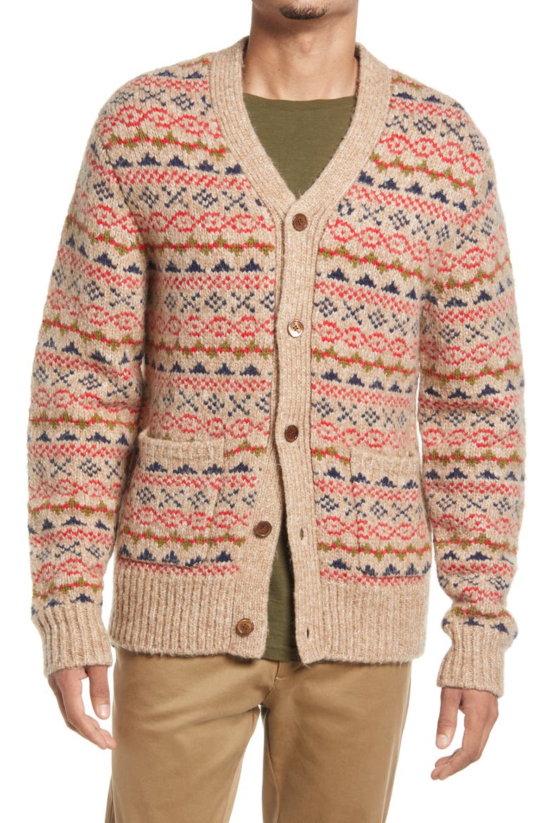 Fair Isle V-Neck Cardigan, Alternate, color, CAMEL MULTI
