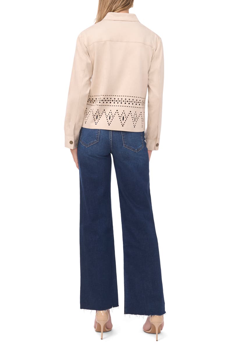 Vince Camuto Eyelet Cutout Hem Faux Suede Jacket, Alternate, color, Beige