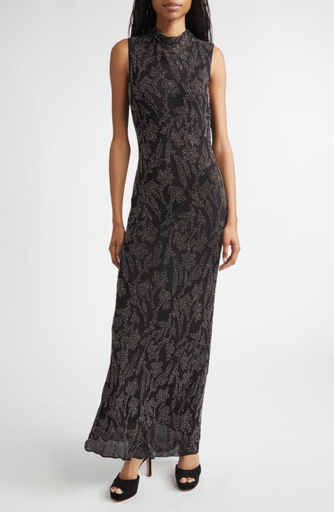 Sylven Beaded Mock Neck Maxi Dress