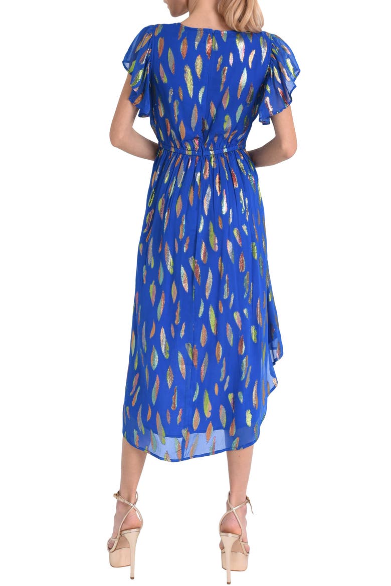 Palmina Metallic Leaf Print High-Low Dress, Alternate, color, BLUE