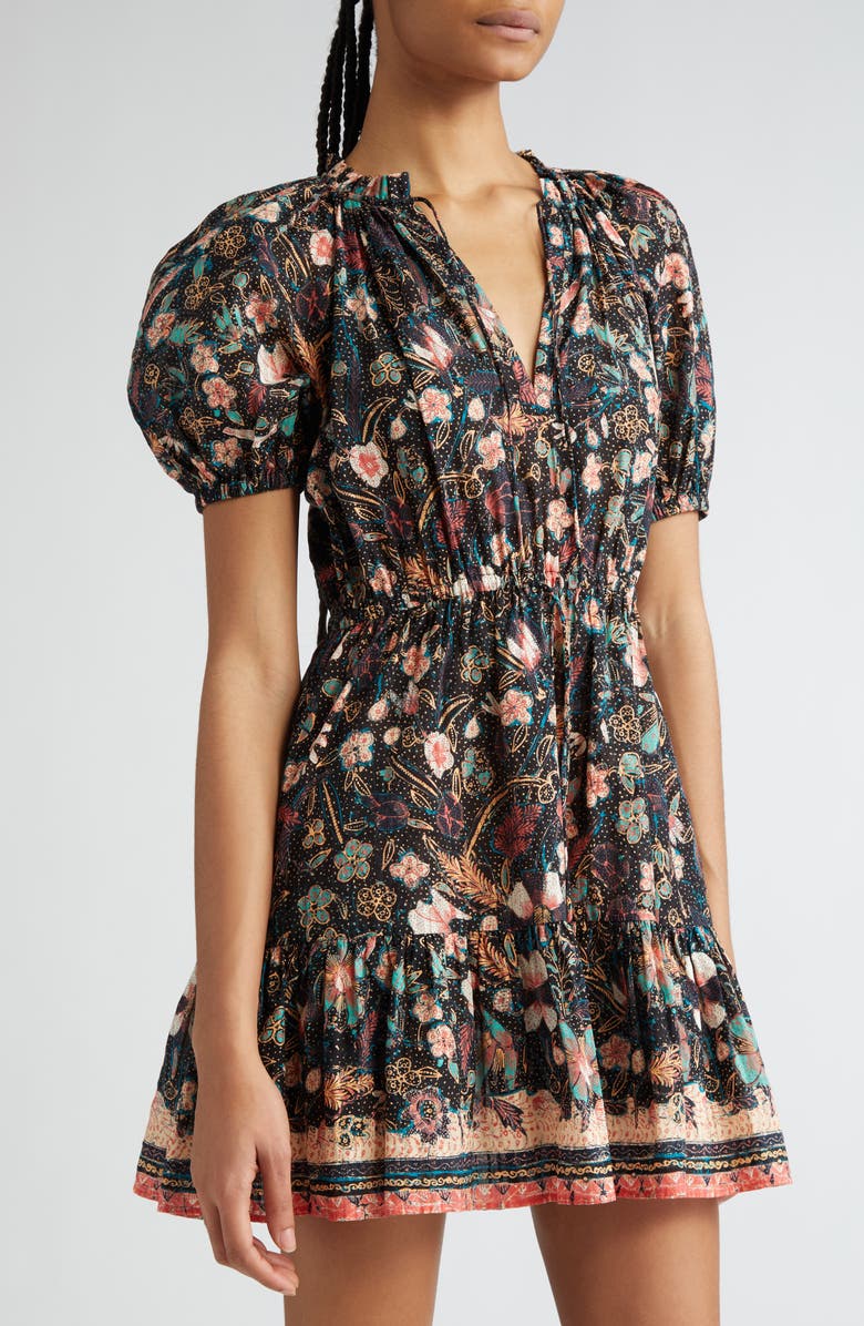 Ulla Johnson Sanna Floral Puff Sleeve Cotton Blend Minidress, Alternate, color, 