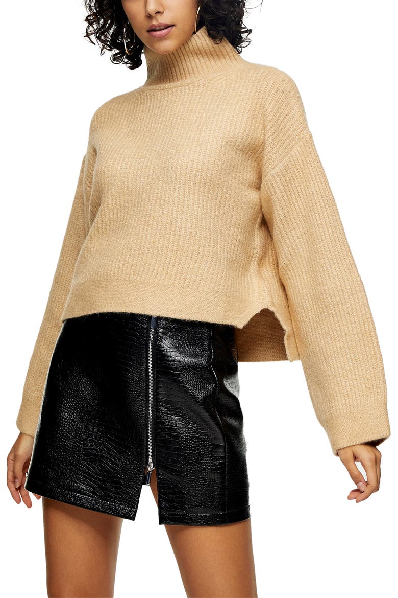 Crop Funnel Neck Sweater, Main, color, CAMEL