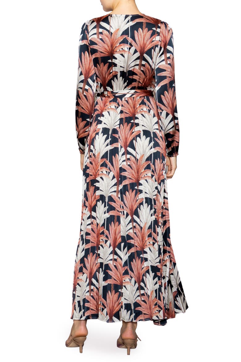 Botanical Tie Waist Pleated Maxi Dress, Alternate, color, NAVY MULTI LEAF