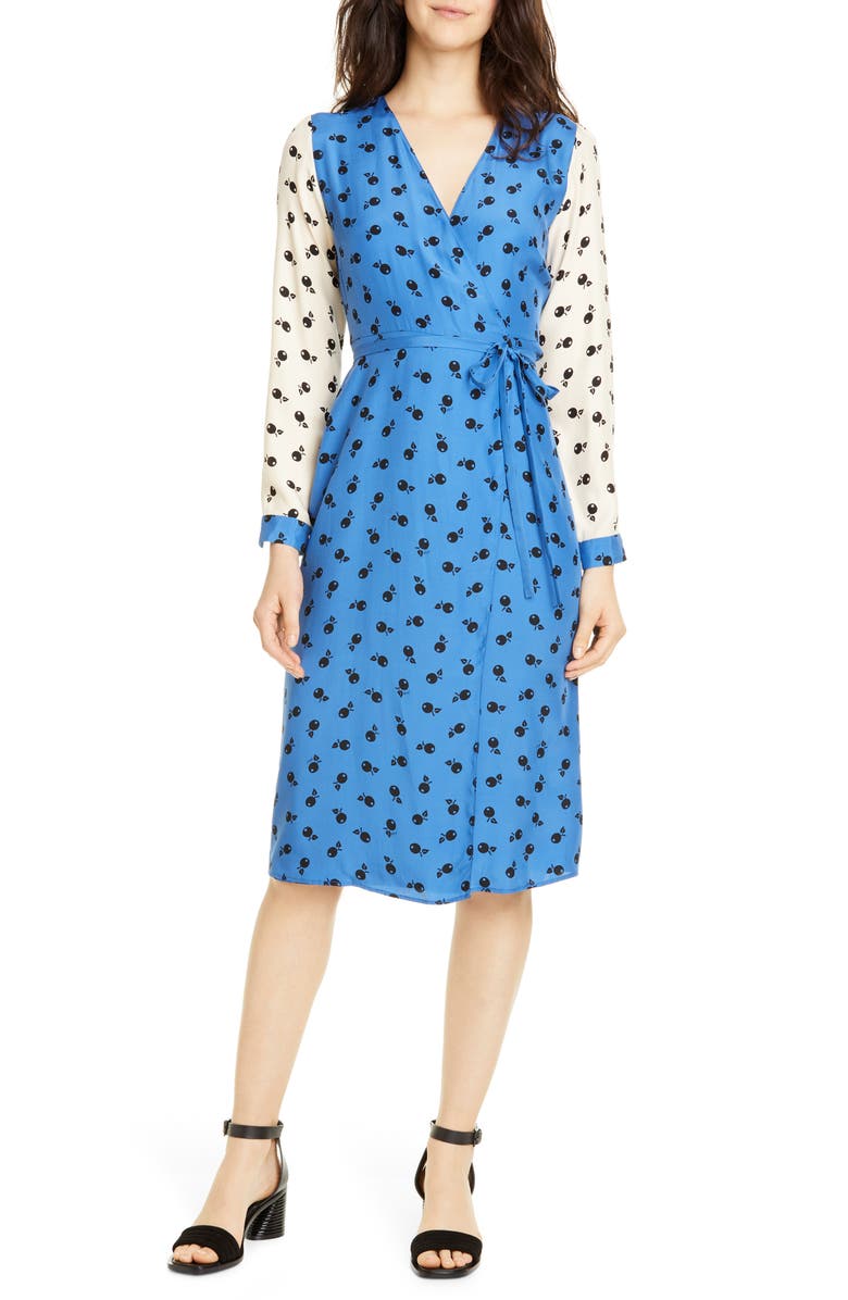 HVN Julia Long Sleeve Silk Wrap Dress, Main, color, 