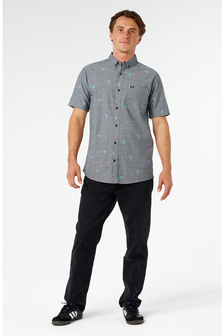 Skelly Breach Tropical Print Short Sleeve Cotton Chambray Button-Down Shirt, Alternate, color, DARK NAVY
