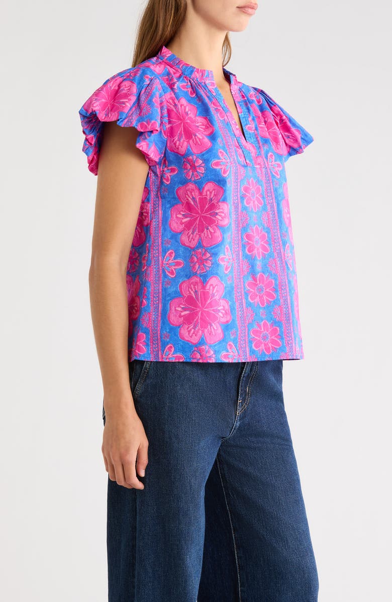 SUGARLIPS Bethel Floral Keni Cotton Split Neck Top, Alternate, color, Blue-Fuchsia