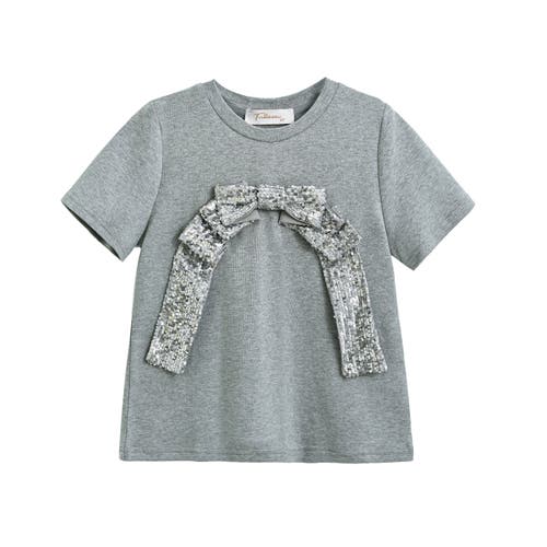 Tulleen Sequin Bow T-shirt & Skirt Set In Green