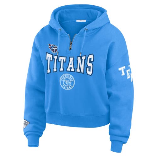 Wear By Erin Andrews Light Blue Tennessee Titans Patch Quarter-zip Pullover Hoodie In Blue