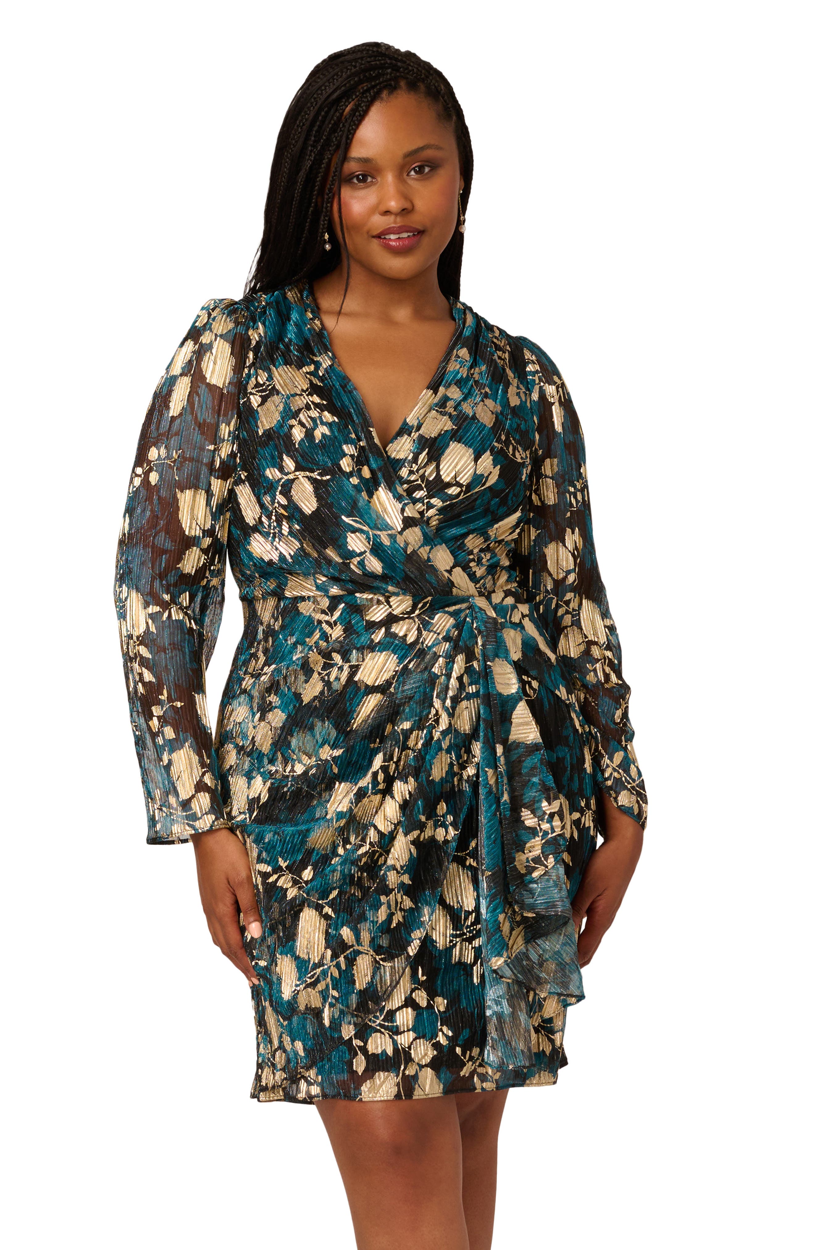 【新品・タグ付】MYLAN　Crinkle Wrap Dress　保存袋付　S Long Sleeves Crinkle Foil Faux Wrap Dress (Women) | Nordstrom