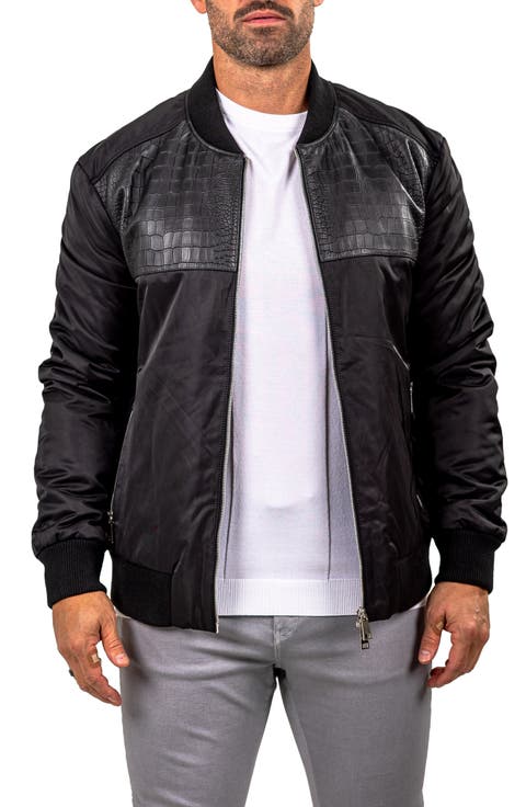 Croc Embossed Leather Bomber Jacket
