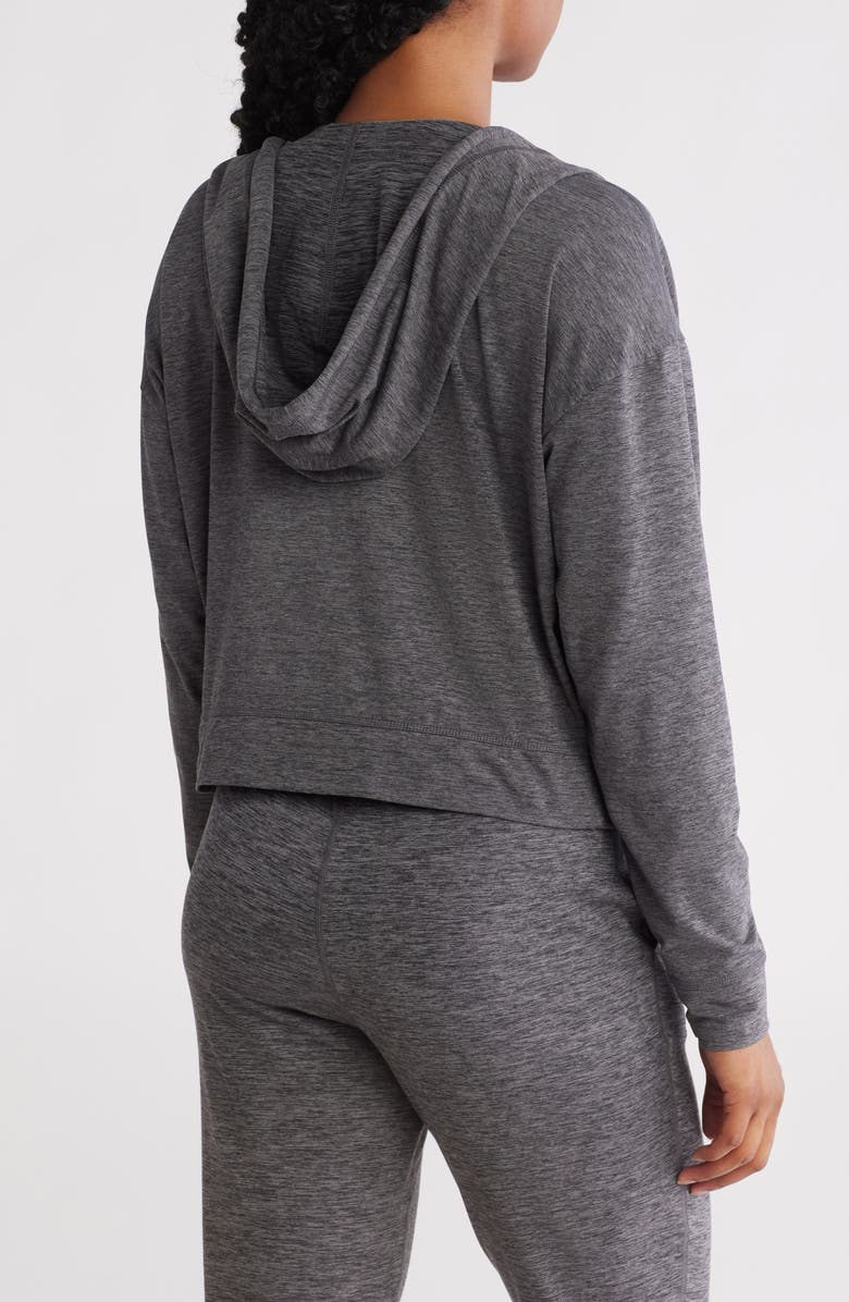 DKNY Space Dye Full Zip Crop Hoodie, Alternate, color, Black Spacedye Multi