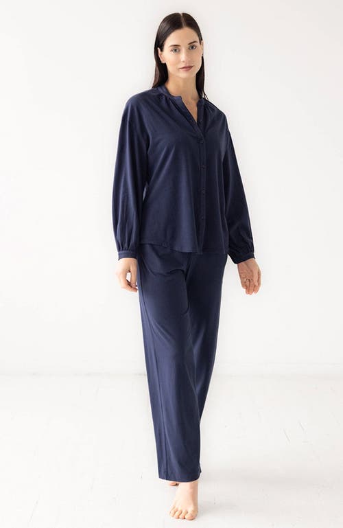 Salua Mandarin Collar Soft Pima Cotton Pajamas In Blue