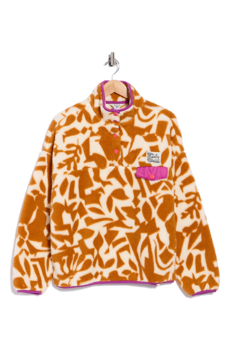 Dana Printed Snap Faux Shearling Jacket, Alternate, color, GOLDEN HOUR