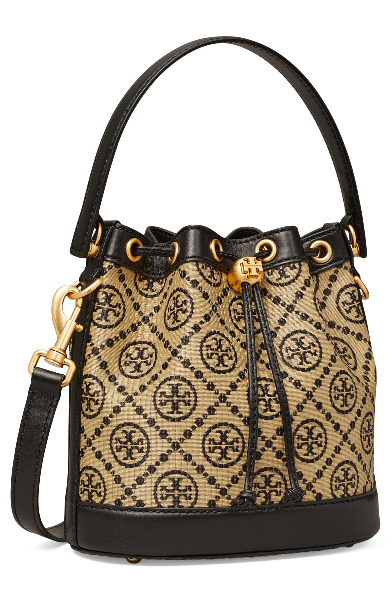 Tory Burch T Monogram Raffia Bucket Bag, Alternate, color, 