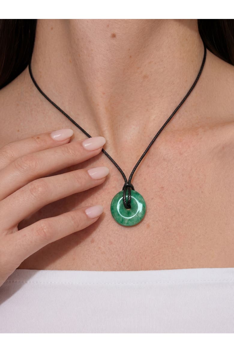 Medallion Green jade cord necklace, Alternate, color, Bright green