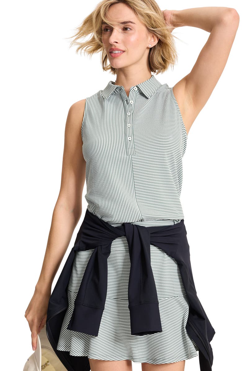 Tommy Bahama Costa Wave Seersucker Stripe IslandZone<sup>®</sup> Sleeveless Polo, Alternate, color, Dark Jade
