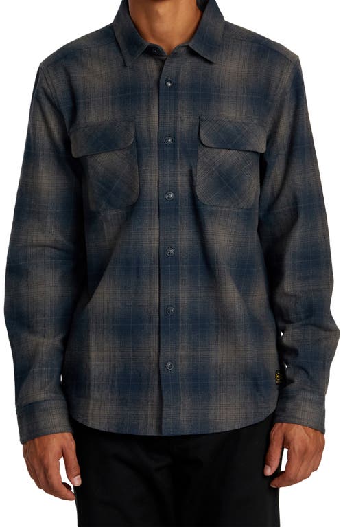 RVCA Dayshift Plaid Cotton Flannel Button-Up Shirt in Smoke 