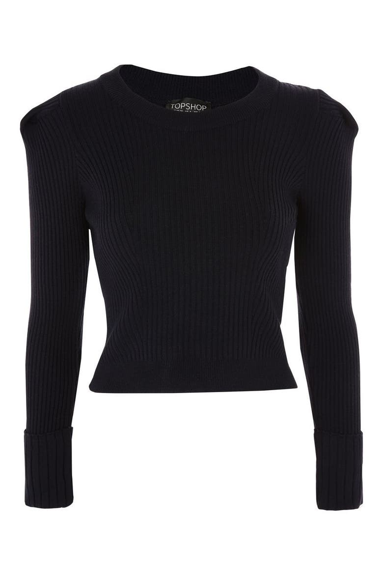 Puff Sleeve Ribbed Sweater, Alternate, color, NAVY BLUE