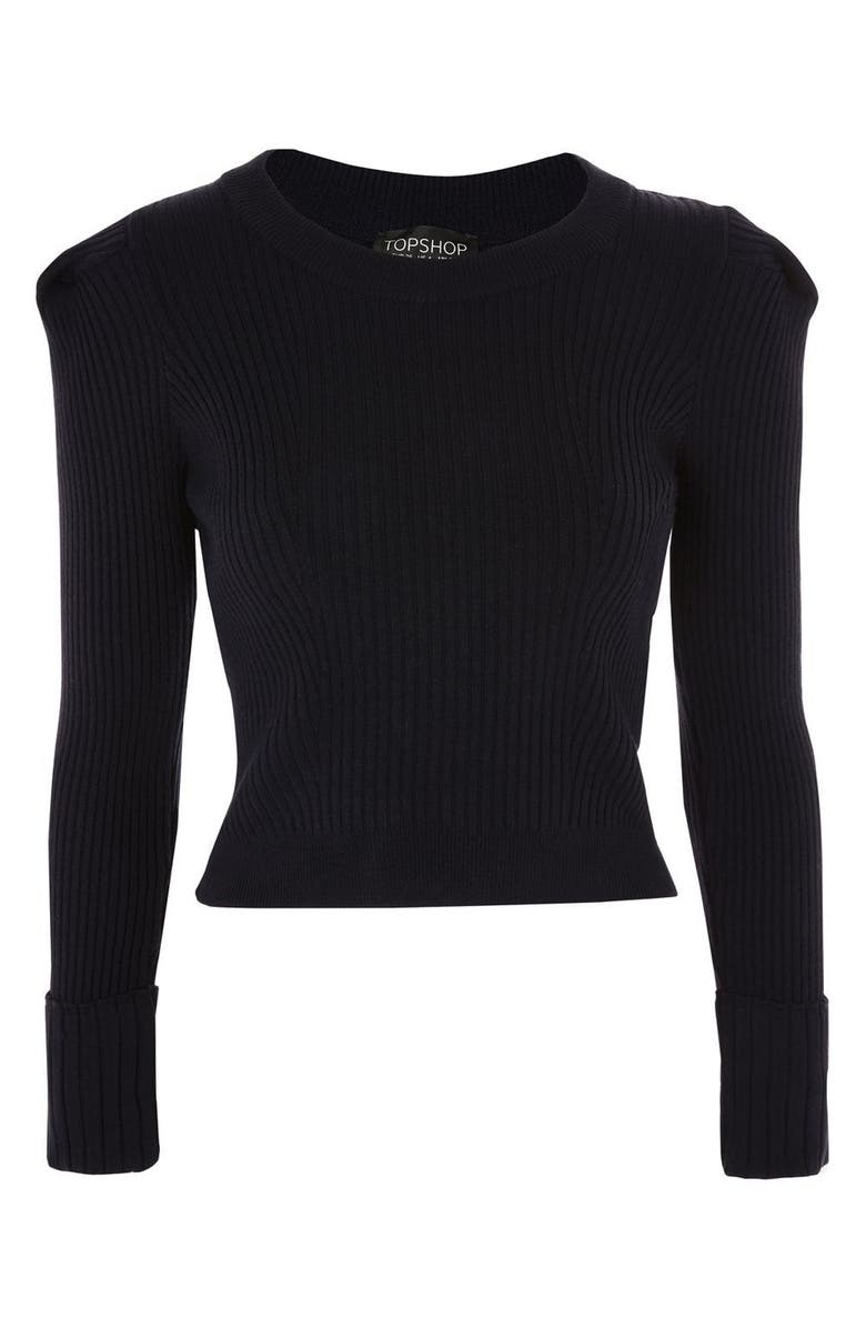 Topshop Puff Sleeve Ribbed Sweater, Alternate, color, 