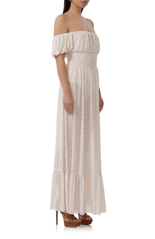 Shop Afrm Moreno Off The Shoulder Maxi Dress In Coral Micro Dot