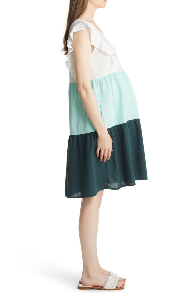 Angel Maternity Color Block Tiered Maternity/Nursing Dress, Alternate, color, Green