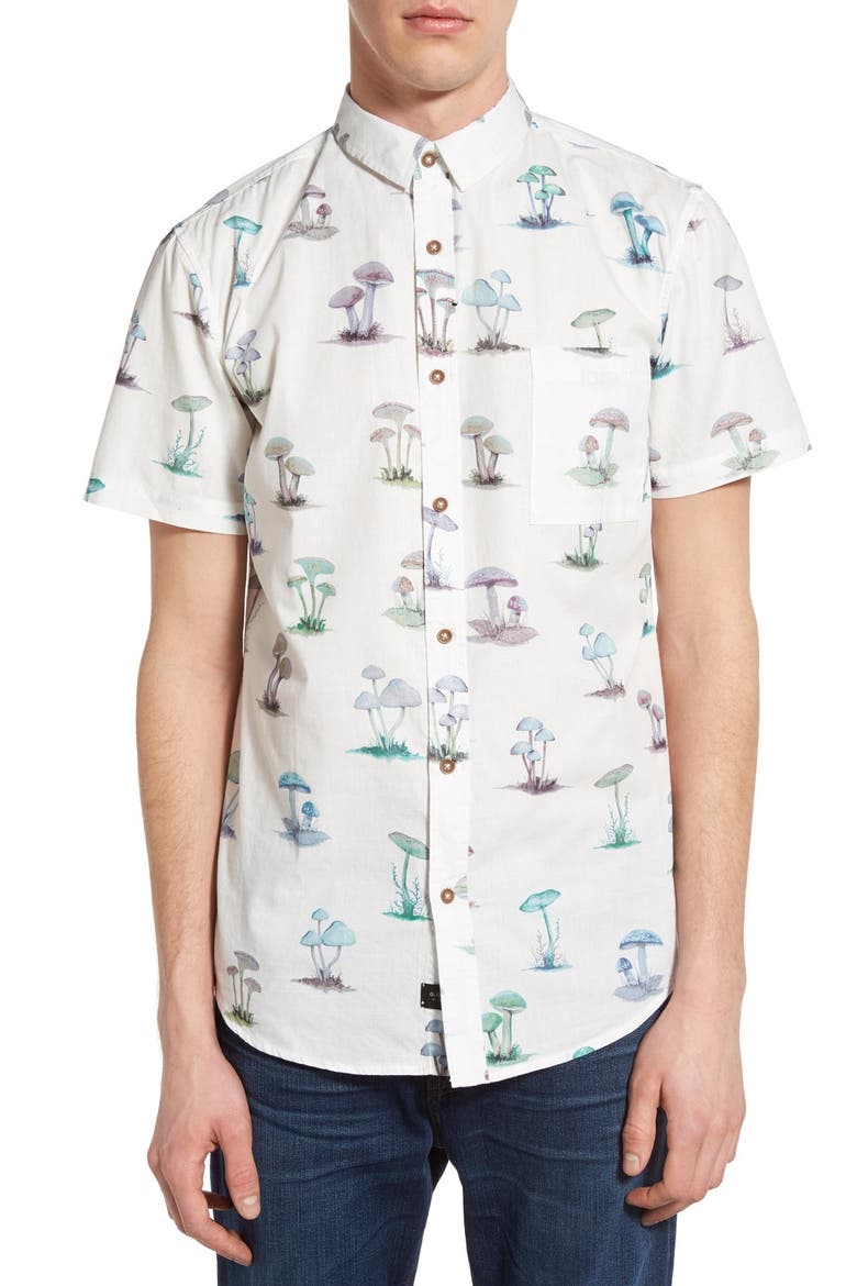 'Shroom' Short Sleeve Print Woven Shirt, Main, color, WHITE