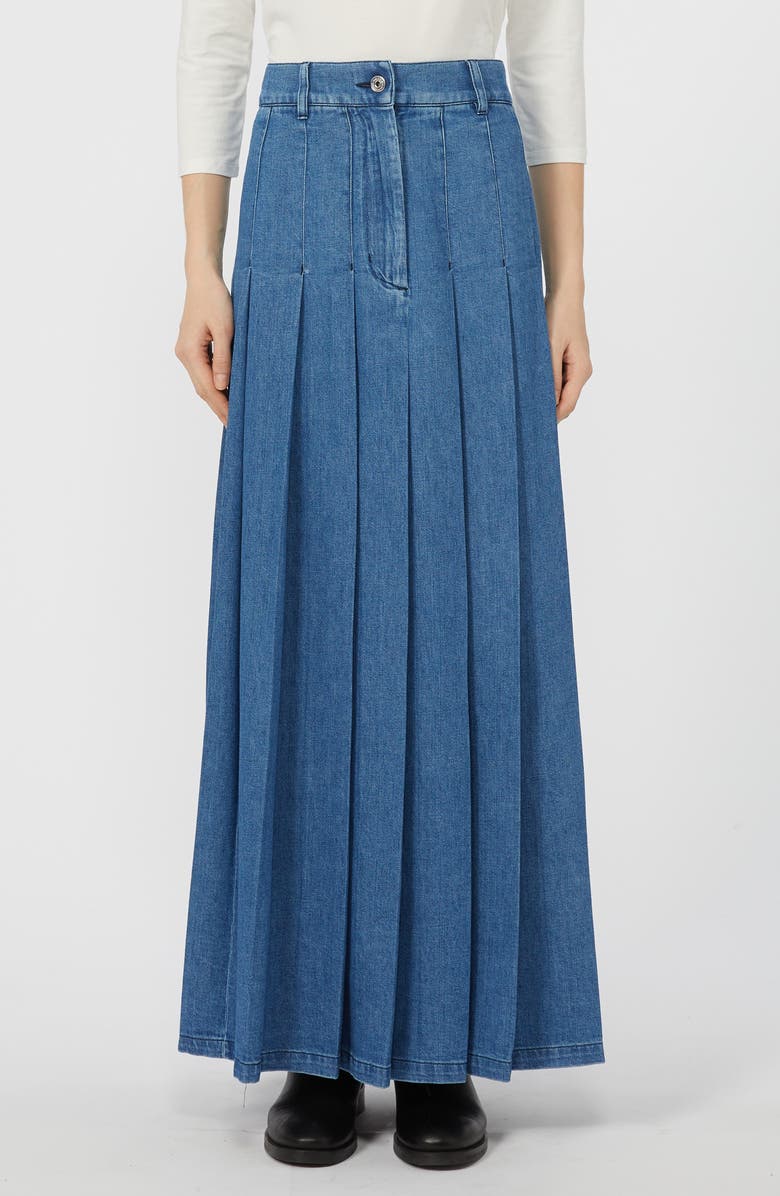 Weekend Max Mara Opunzia Pleated Denim Maxi Skirt, Main, color, Navy