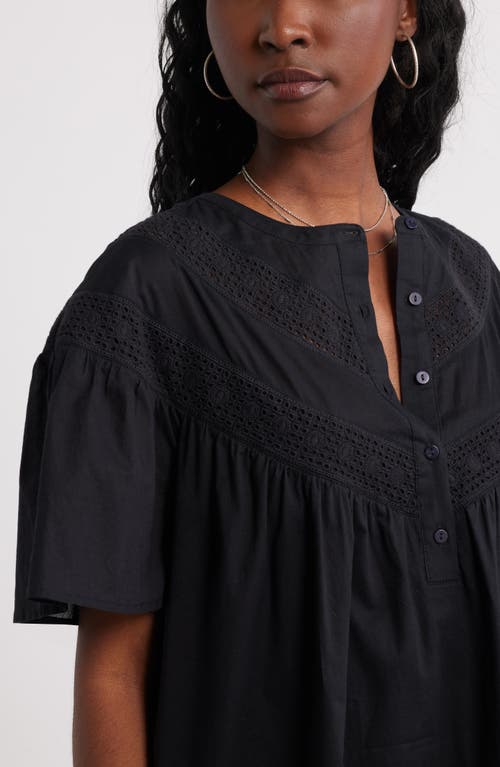 Treasure & Bond Lace Yoke Cotton Shift Dress In Black