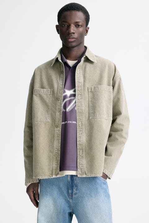 Washed-look twill overshirt