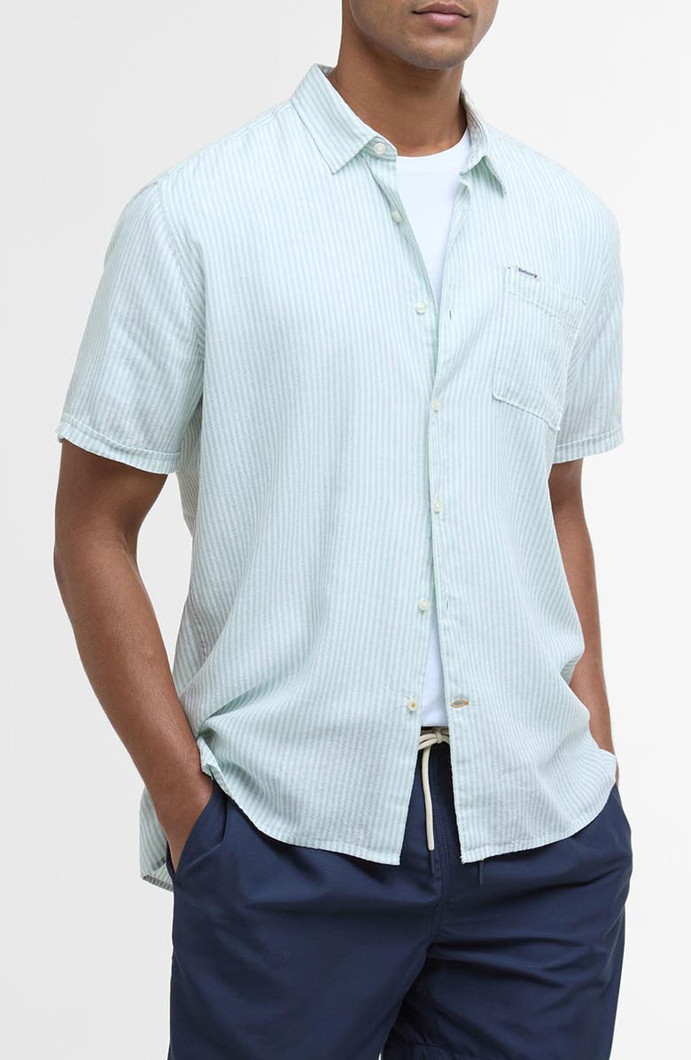 Barbour Deerpark Stripe Summer Fit Short Sleeve Button-Up Shirt, Main, color, Pale Apple