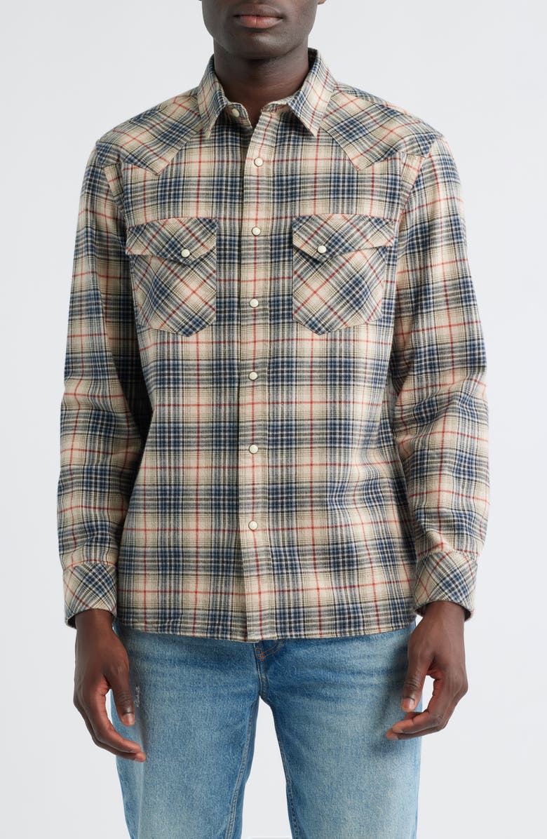 Pendleton Wyatt Plaid Cotton Snap-Up Shirt, Main, color, Natural Multi Plaid