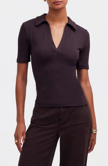 Madewell Drapey Rib Polo In Brown