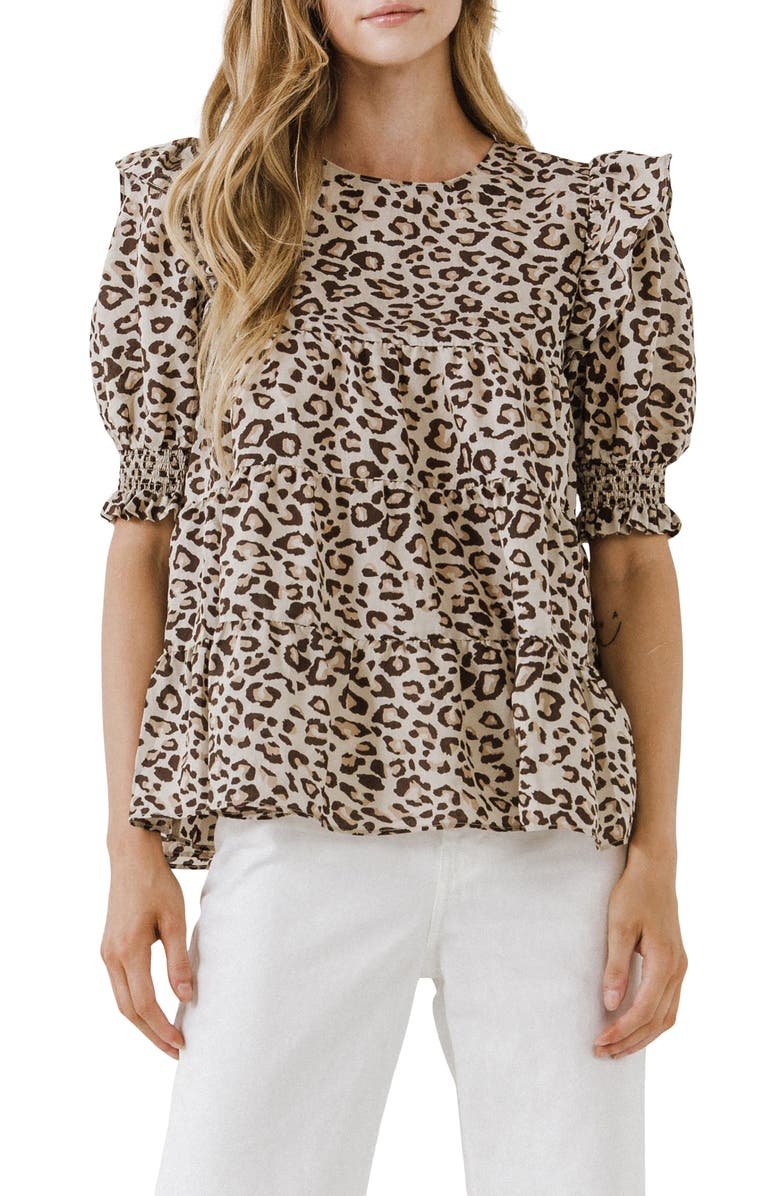 Free the Roses Animal Print Tiered Blouse, Alternate, color, Beige Combo