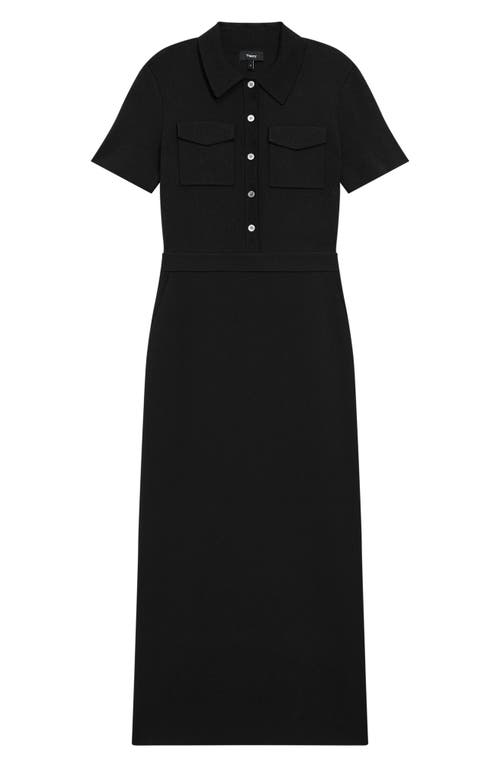 Theory Button Front Mixed Media Crepe Dress In Black