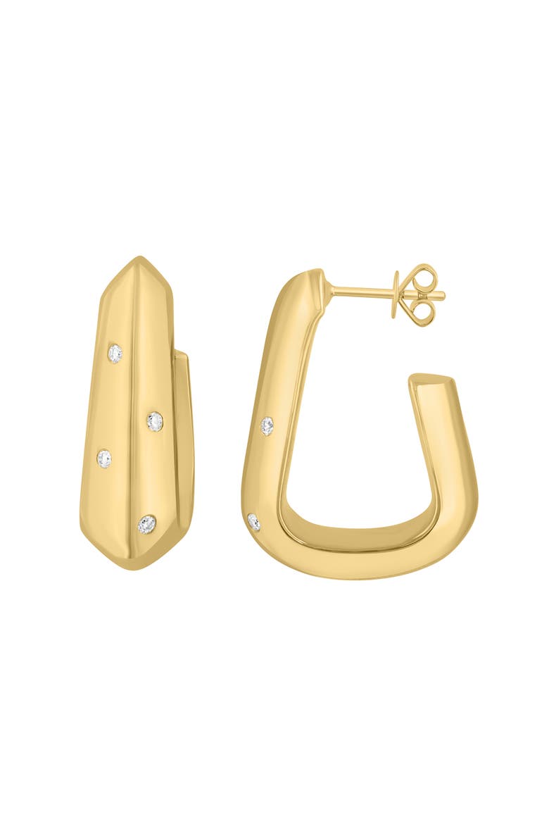 Golden Orbit Bezel-Set Diamond Hoop Earrings in 14K Yellow Gold, Alternate, color, 14K Gold