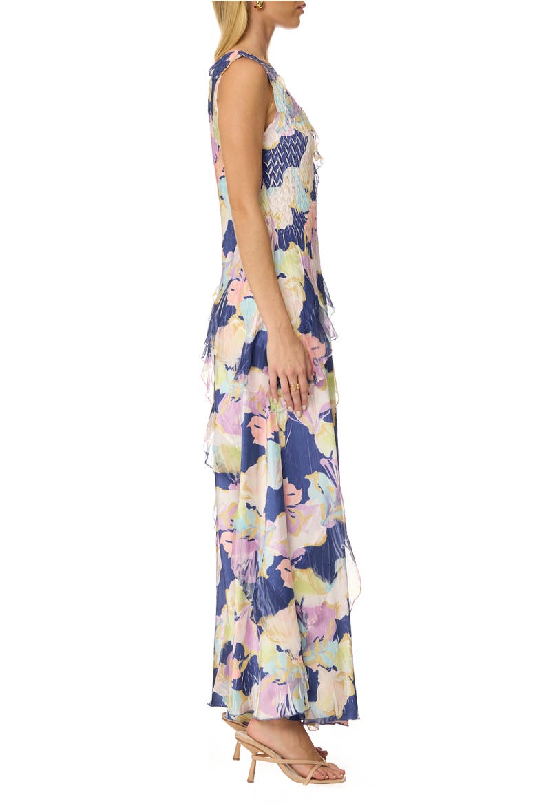 Ruffle Chiffon and Chrarmeuse Long Dress, Alternate, color, Spring Lily