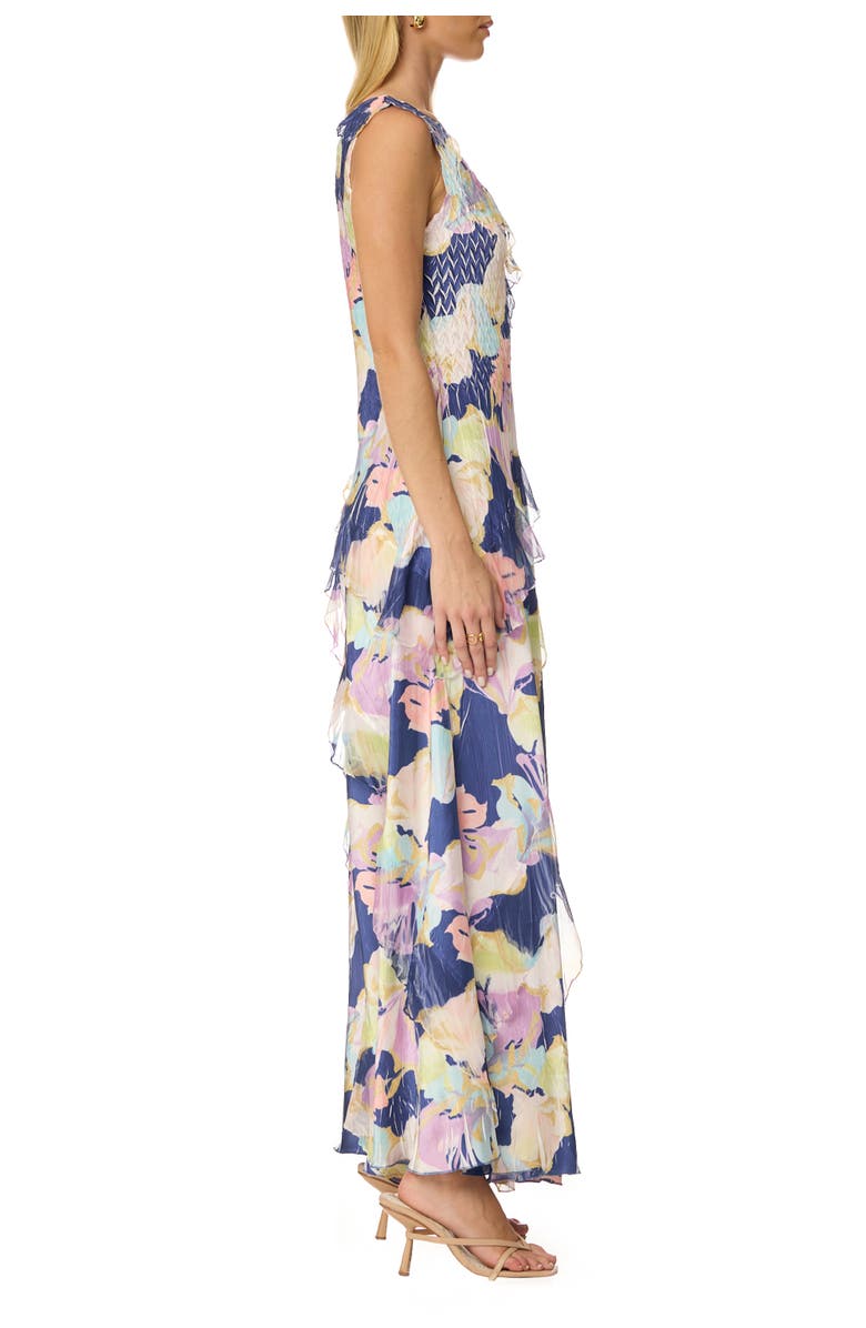 Komarov Ruffle Chiffon and Chrarmeuse Long Dress, Alternate, color, Spring Lily