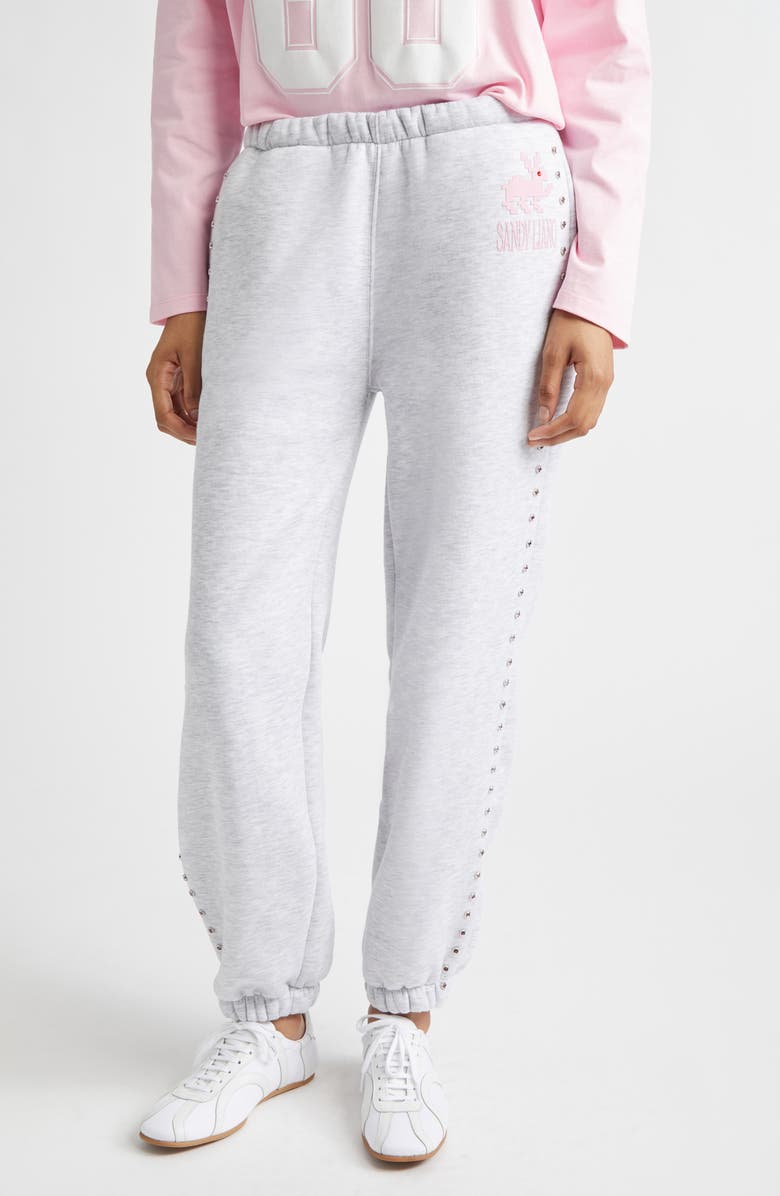 Sandy Liang Lucius Terminator Bunny Crystal Embellished Graphic Sweatpants, Main, color, Heather Grey