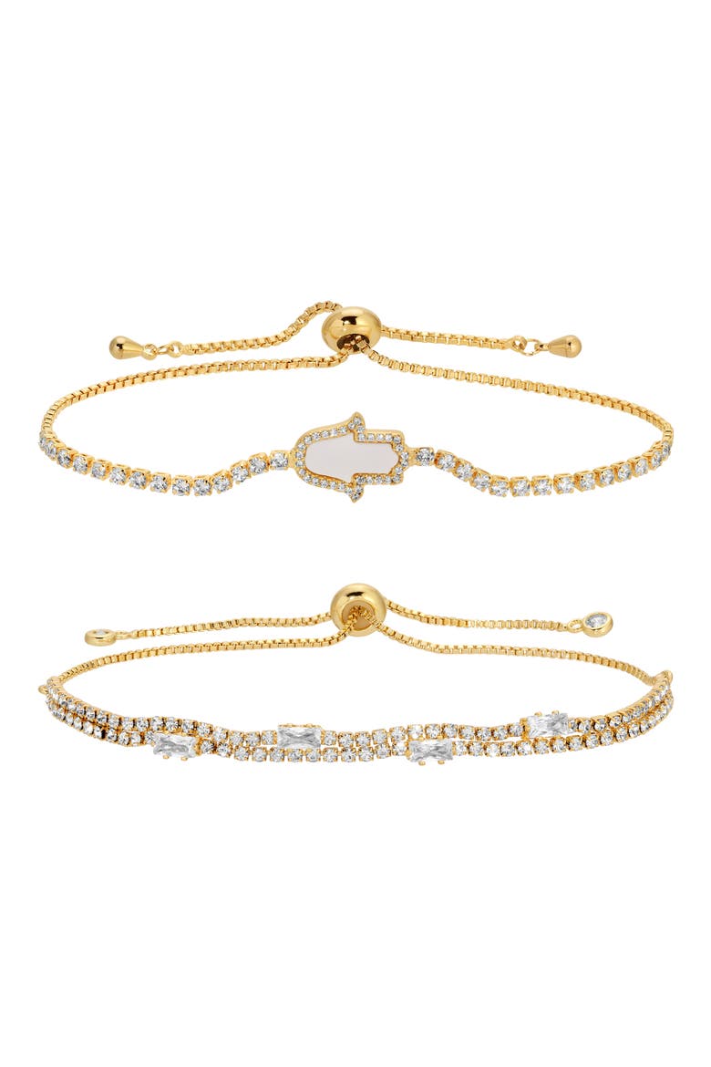 Nova Set of 2 Cubic Zirconia Slider Bracelets, Main, color, GOLD