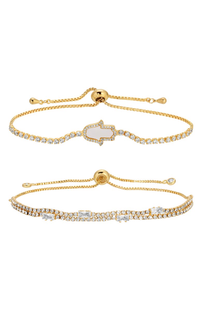 EYE CANDY LOS ANGELES Nova Set of 2 Cubic Zirconia Slider Bracelets, Main, color, Gold