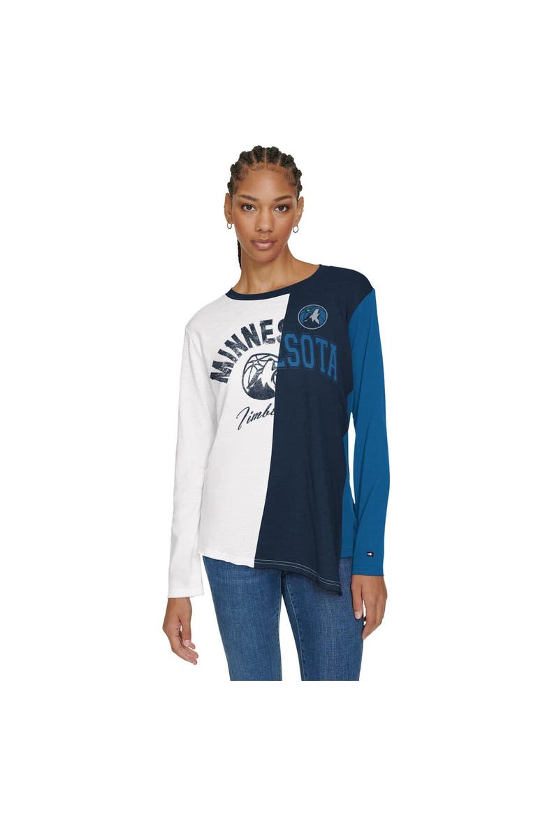 Women's Tommy Jeans White/Navy Minnesota Timberwolves Amelia Color Blocked Long Sleeve T-Shirt, Main, color, White