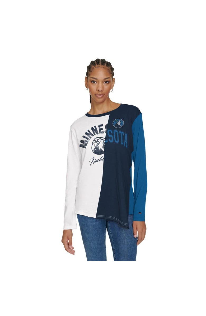 TOMMY JEANS Women's Tommy Jeans White/Navy Minnesota Timberwolves Amelia Color Blocked Long Sleeve T-Shirt, Main, color, White