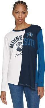 TOMMY JEANS Women's Tommy Jeans White/Navy Minnesota Timberwolves Amelia Color Blocked Long Sleeve T-Shirt
