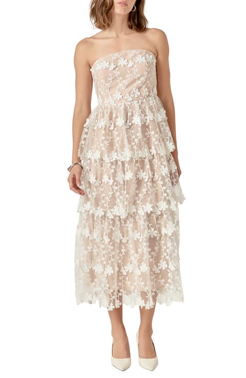 Floral Appliqué Strapless Dress