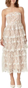 Endless Rose Floral Appliqué Strapless Dress