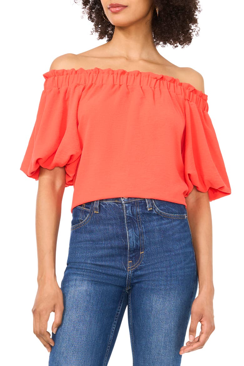 Print Off the Shoulder Puff Sleeve Top, Main, color, CAYENNE