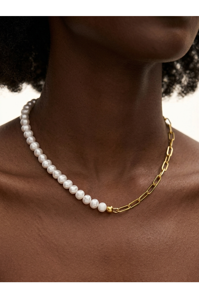 Freshwater Pearl Paperclip Chain Necklace, Alternate, color, Metallic Gold